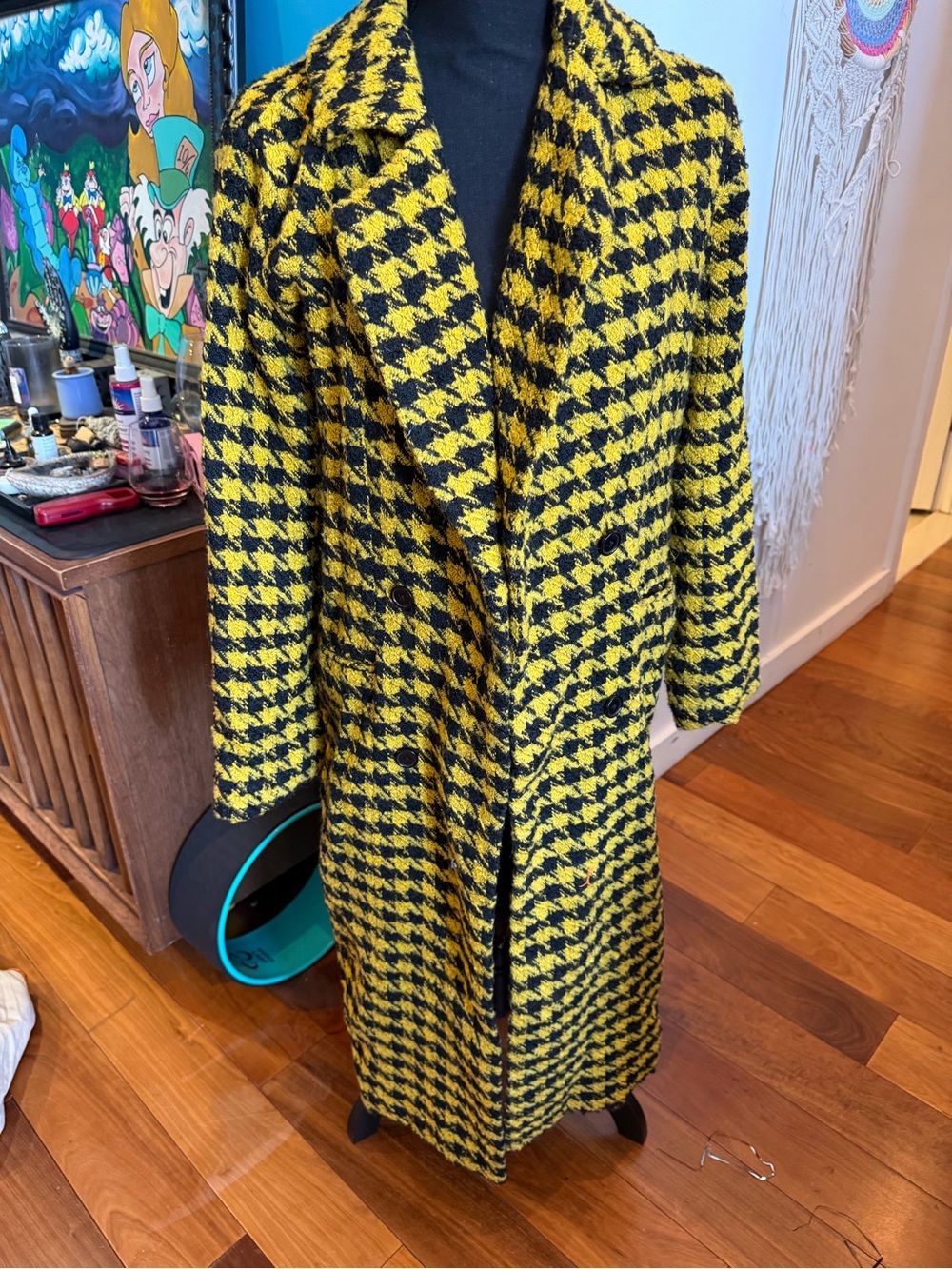 House of Harlow 1960 Yellow & Black Houndstooth Pea Coat